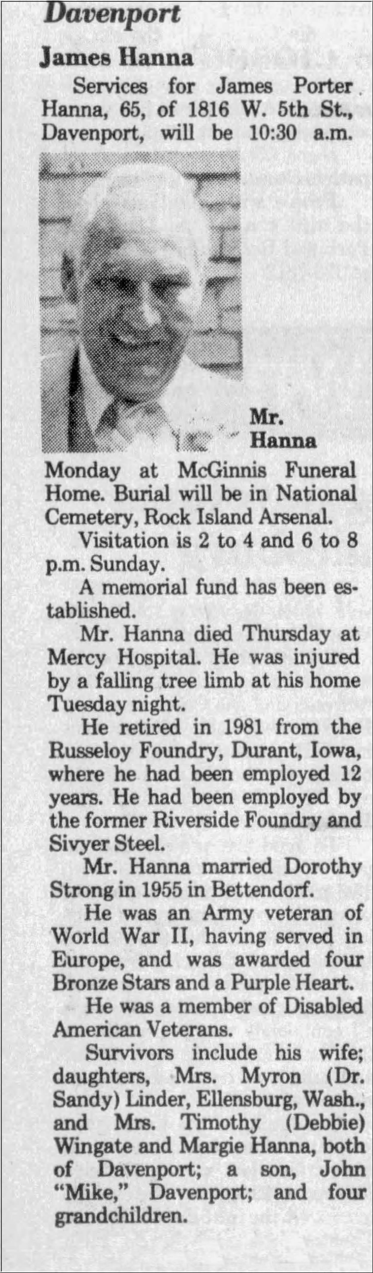 James Porter Hanna's 1986 obituary.